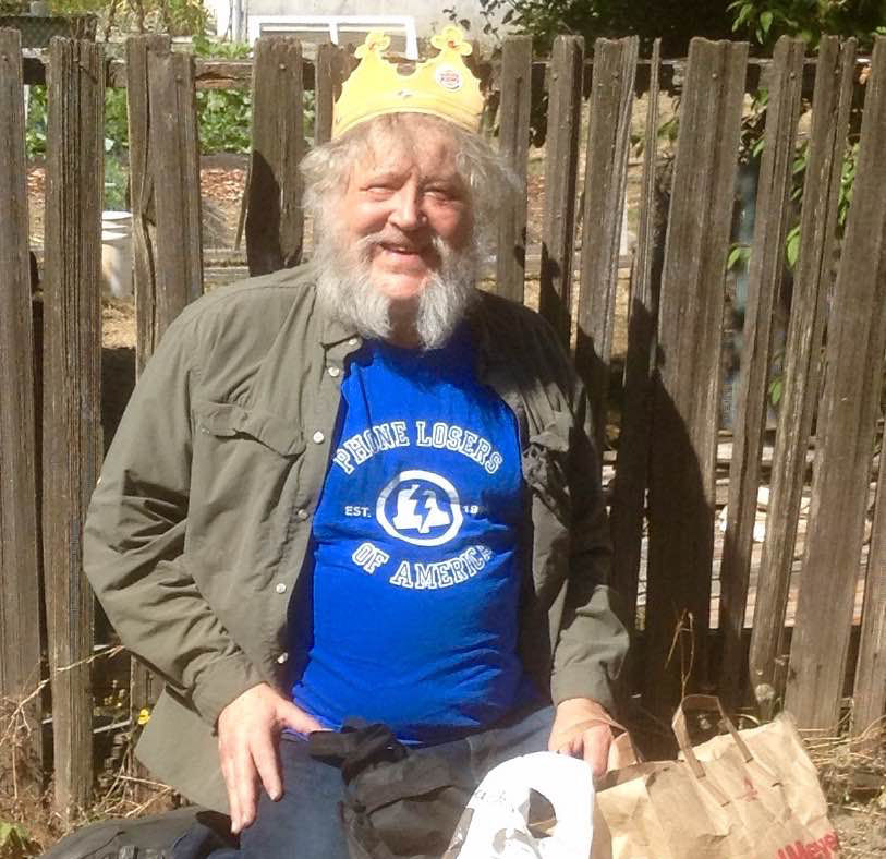 Since September is "National Hobo Month", I propose that all listeners purchase a PLA t shirt and give it to a hobo. I did and by crackee I feel good about it.. Attached is a photo of a hobo that has been frequenting the neighborhood since spring. I gave him a PLA T-shirt, 5 dollars, a pack of smokes and crowned him "King of the Hobos". His joy brought tears to my eyes. I encourage all listeners when they purchase a t-shirt, buy another for a hobo of your choice . Already have a PLA Shirt, then buy another for a hobo. Make the world a little bit better. -Mr Hunga Dunga The Peoples Karma Squad.