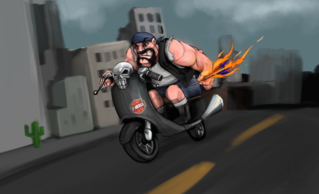 "I thought the live show with that furious biker was so funny I sketched out an image for you. Feel free to use it when you post a video with the call. If I can free up the time I'll do more when I'm inspired by your calls. Thanks for keeping me entertained! -Johnny"